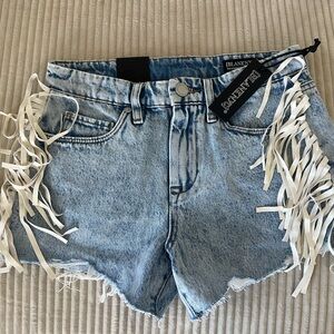 Blank NYC Light Blue Denim Fringe Shorts